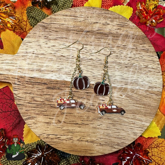 Gladys - Brown Truck & Pumpkin Earrings!