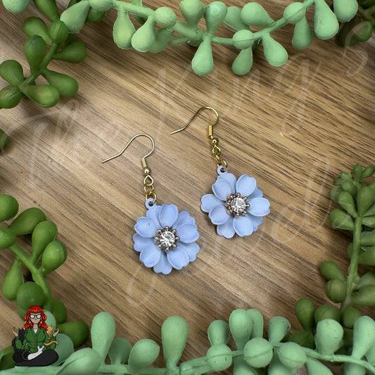 LeonaRae - Light Blue Flower & Rhinestone Center Earrings!