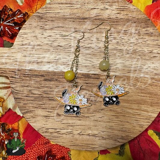 Gladys - Yellow Jade & Black Cat Earrings!