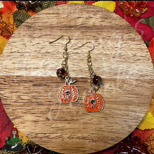 Gladys - Flower Pumpkin & Brown Bead Earrings!