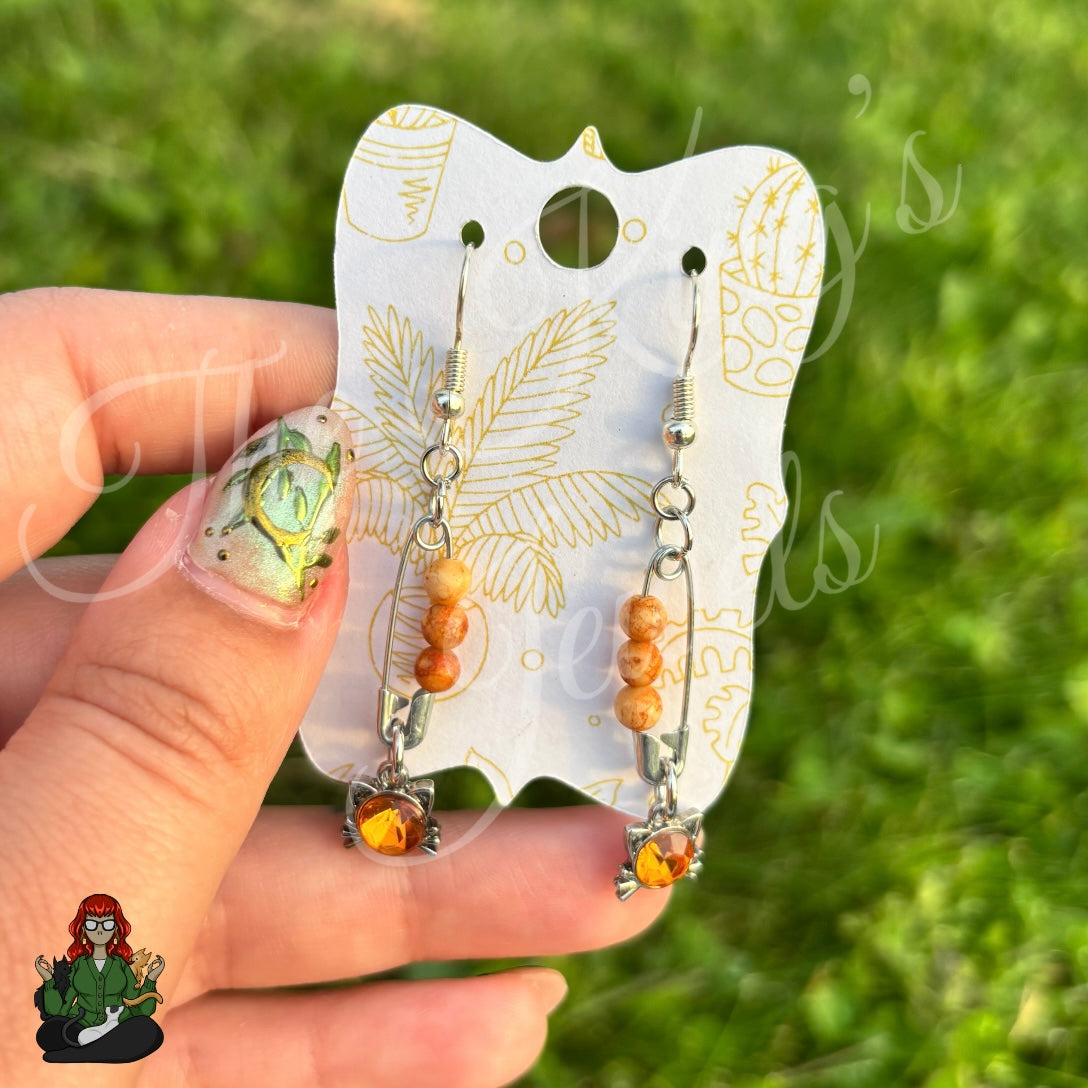 Ophelia - Orange Cat Safety Pin Earrings!