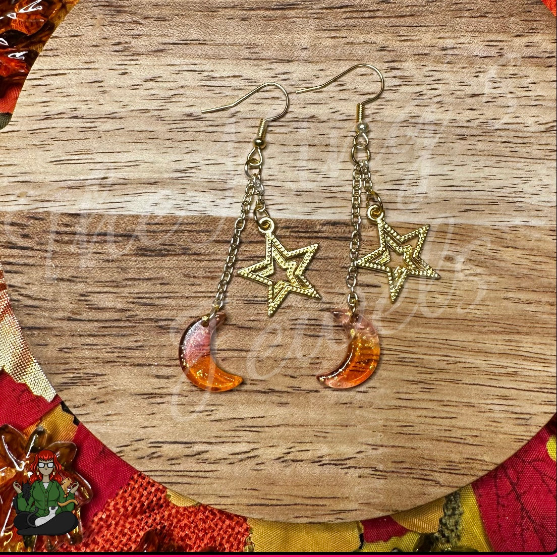 Gladys - Pink & Orange Ombre Moon Earrings!