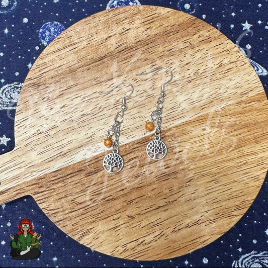 Gladys - Tree of Life & Orange Bead Earrings!