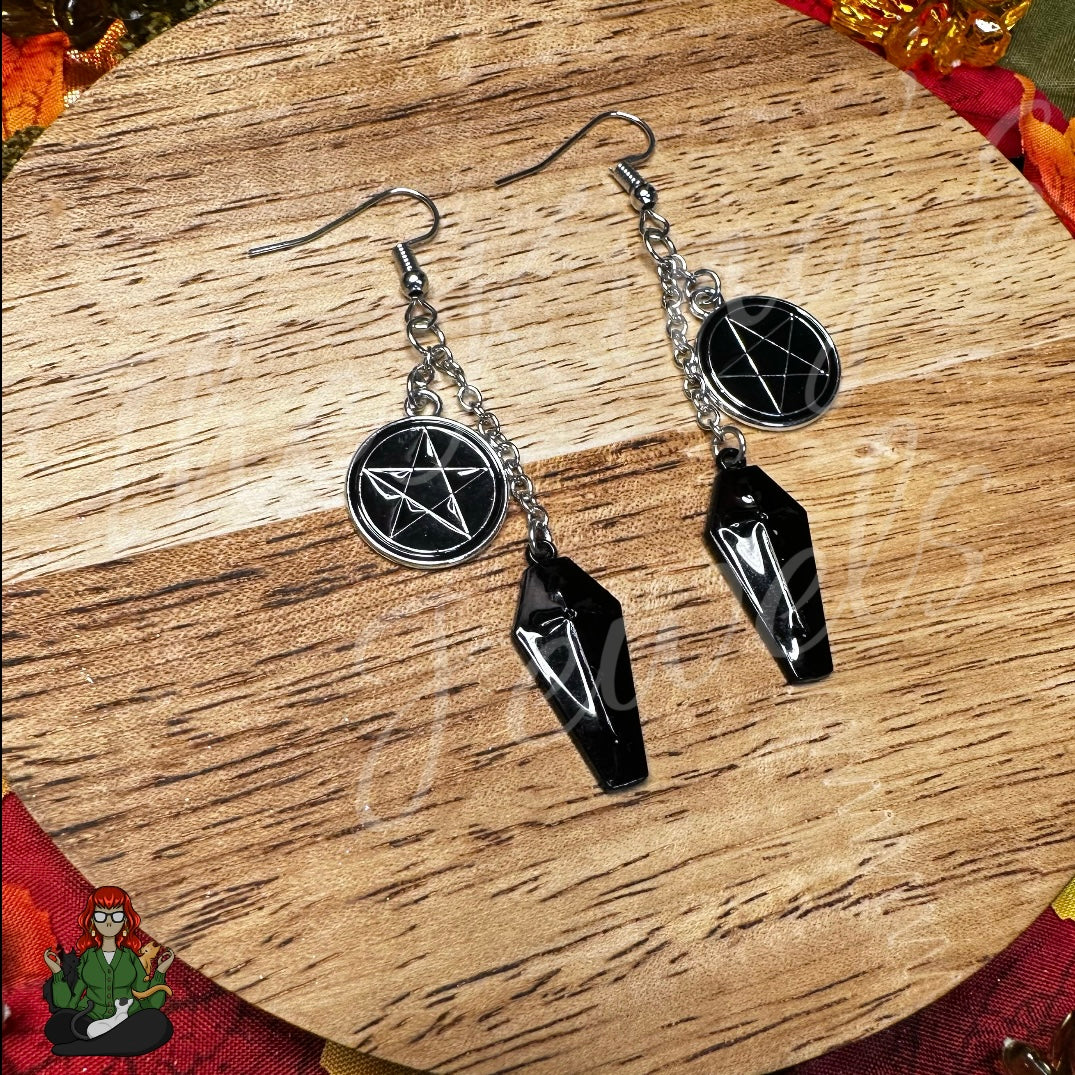 Gladys - Coffin & Pentacle Earrings!