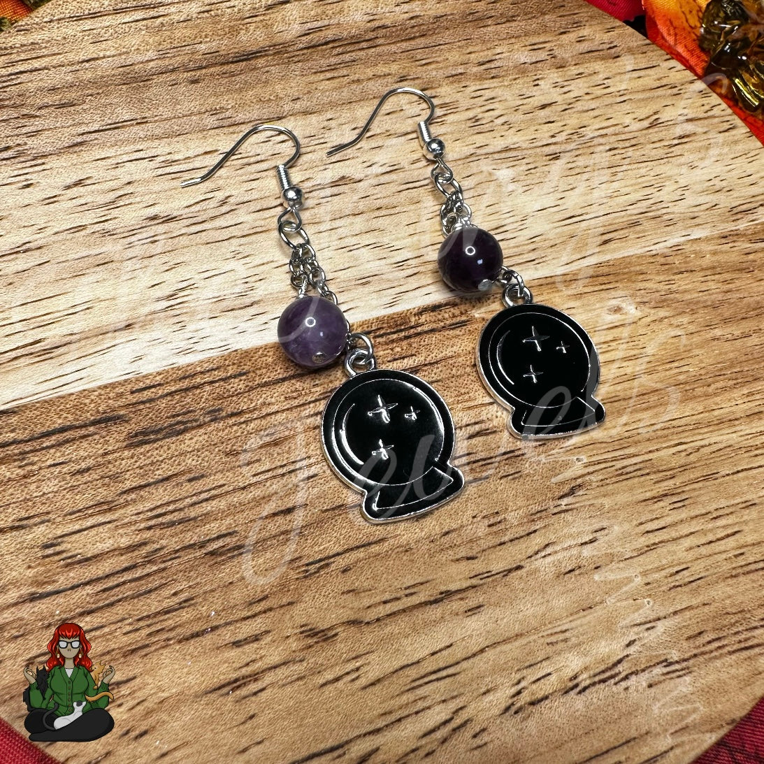 Gladys - Crystal Ball & Amethyst Earrings!