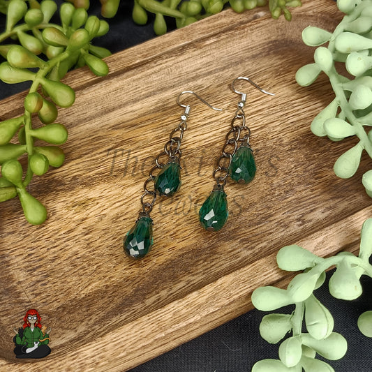 Gladys - Green Teardrop Bead Earrings!