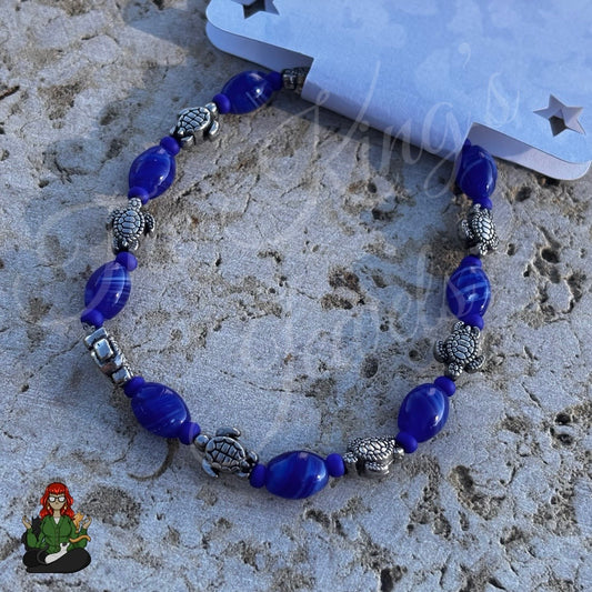 In The Depths Blue Glass Bead & Turtle Bracelet!
