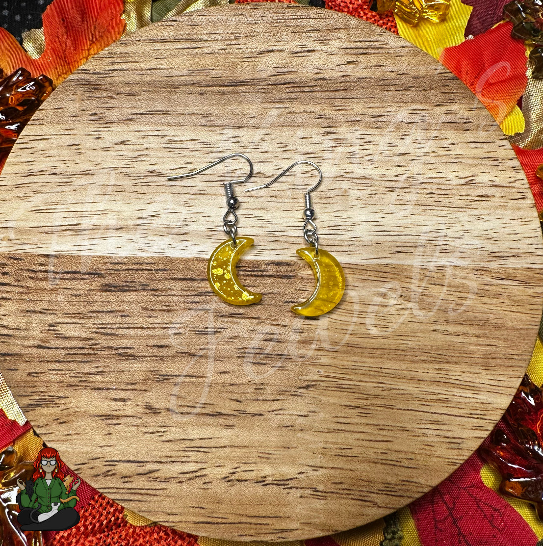 LeonaRae - Yellow with Glitter Moon Earrings!