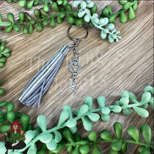 Morgan - Silver Tassel, Skull & Bat Charm Keychain!