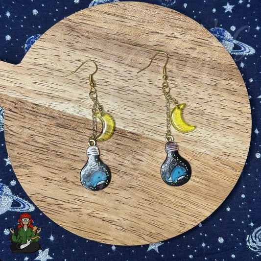 Gladys - Whale Bulb & Moon Earrings