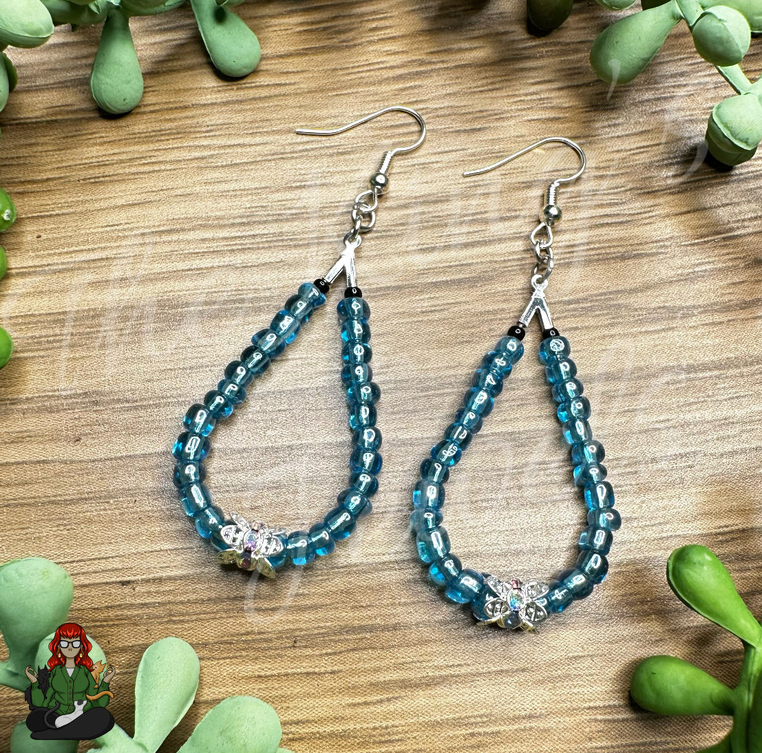 Rose - Blue Czech Beaded Teardrop Rhinestone Earrings!