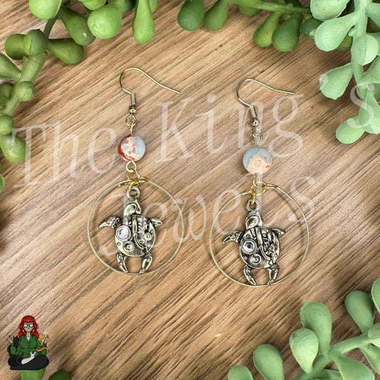 Riona - Steampunk Turtle Hoop & Bead Earrings!