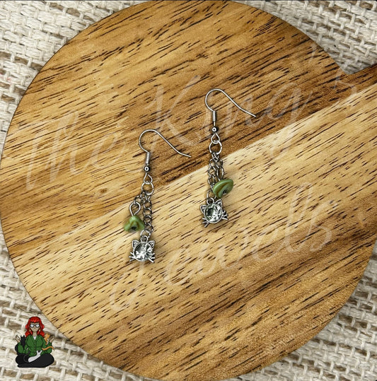 Gladys - Green Cat & Bead Earrings!