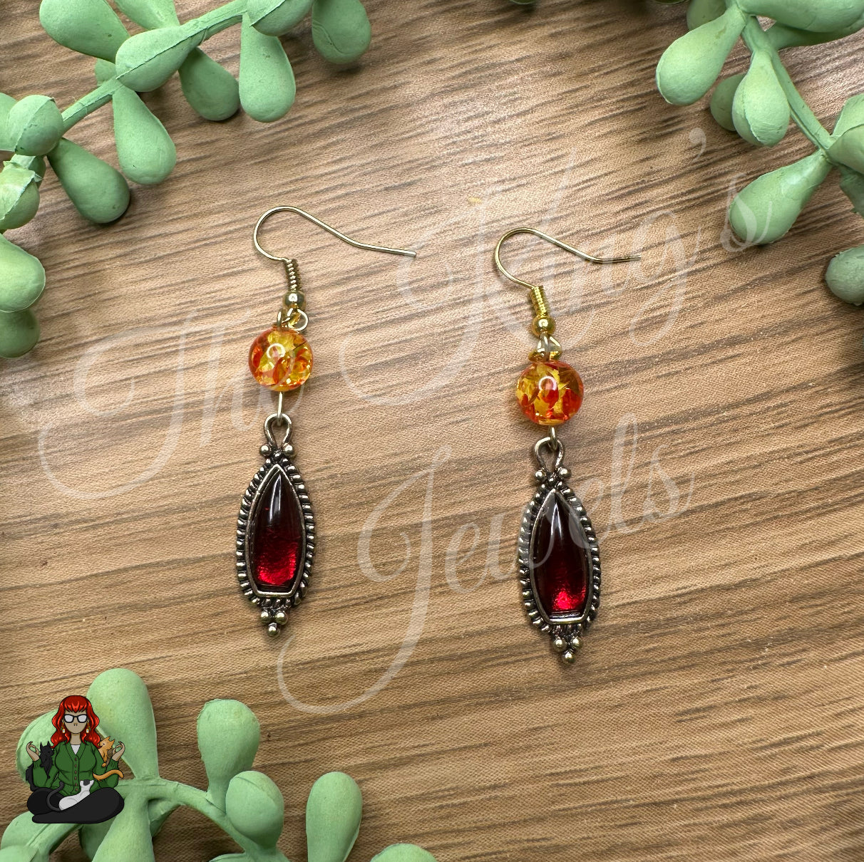 Katie - Fiery Red & Orange Victorian Style Earrings!