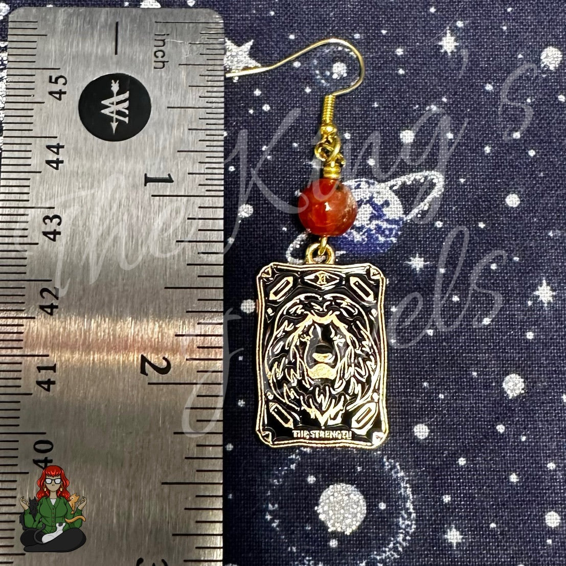 Reserved - Katie - Strength Tarot Charms and Red Bead Earrings!