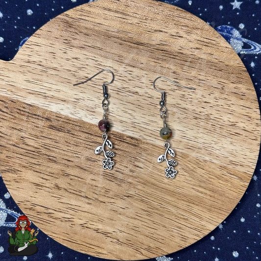 Katie - Hanging Flower Charm and Jade Bead Earrings!