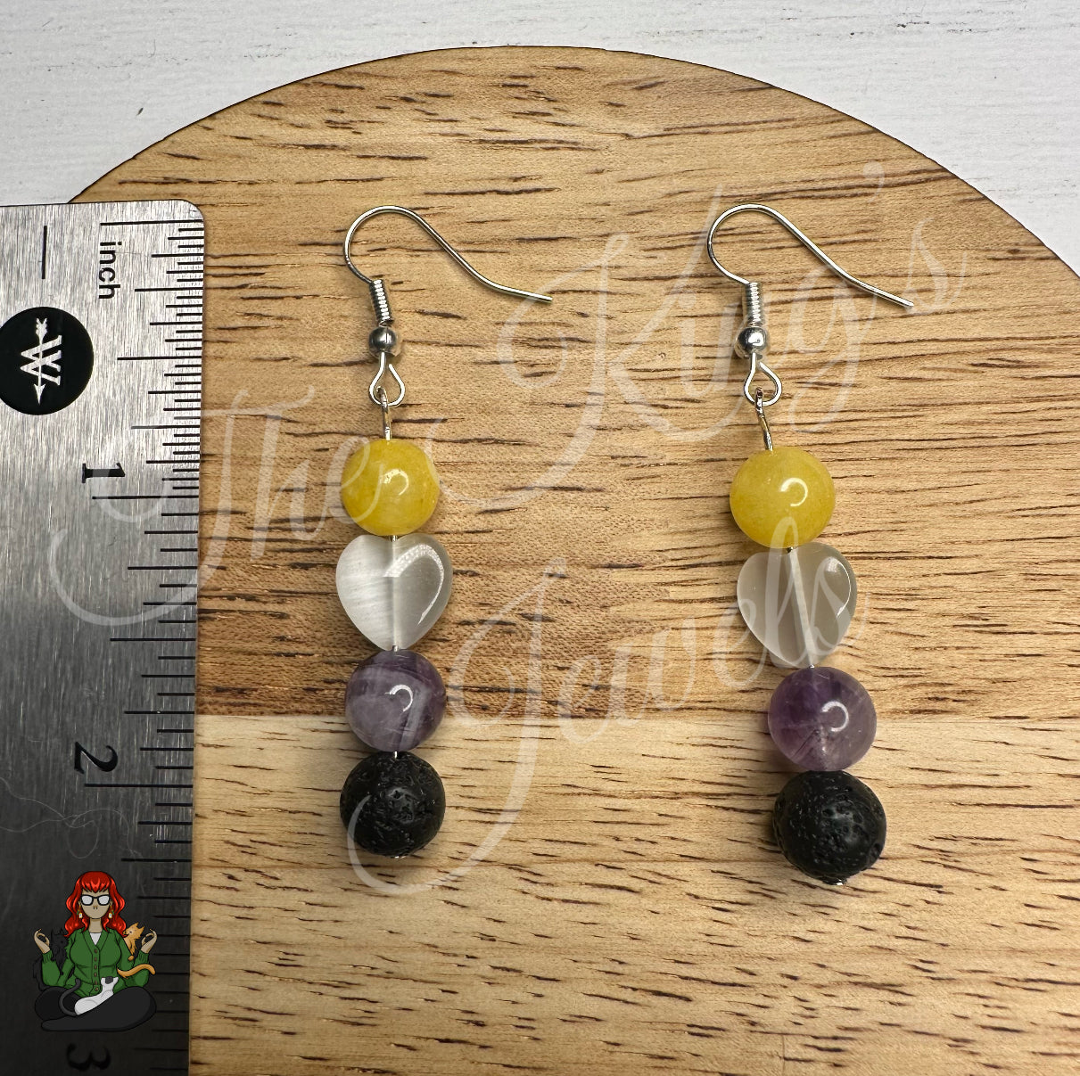 Faye - Amethyst, Yellow Jade, & Quartz Heart Non-Binary Earrings!