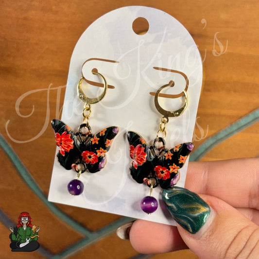 Katie - Butterfly & Dyed Quartz Earrings!