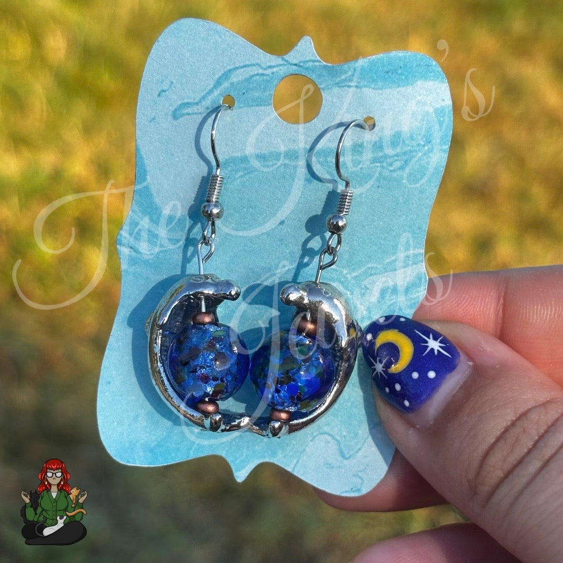 Dolphin & Blue Glass Bead Earrings!