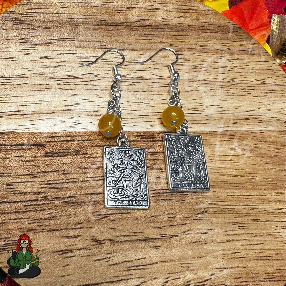 Gladys - 'The Star' Tarot Card & Honey Yellow Bead Earrings!