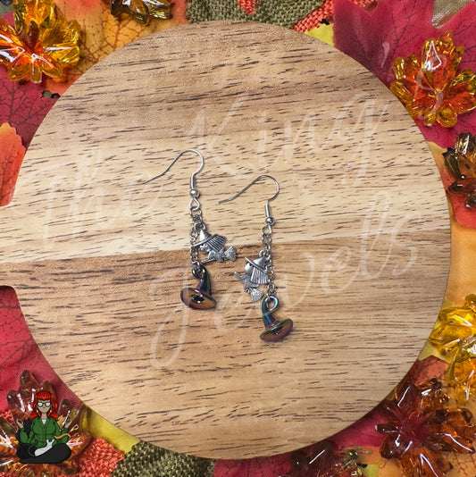 Gladys - Dainty Witch & Chrome Witch Hat Earrings!