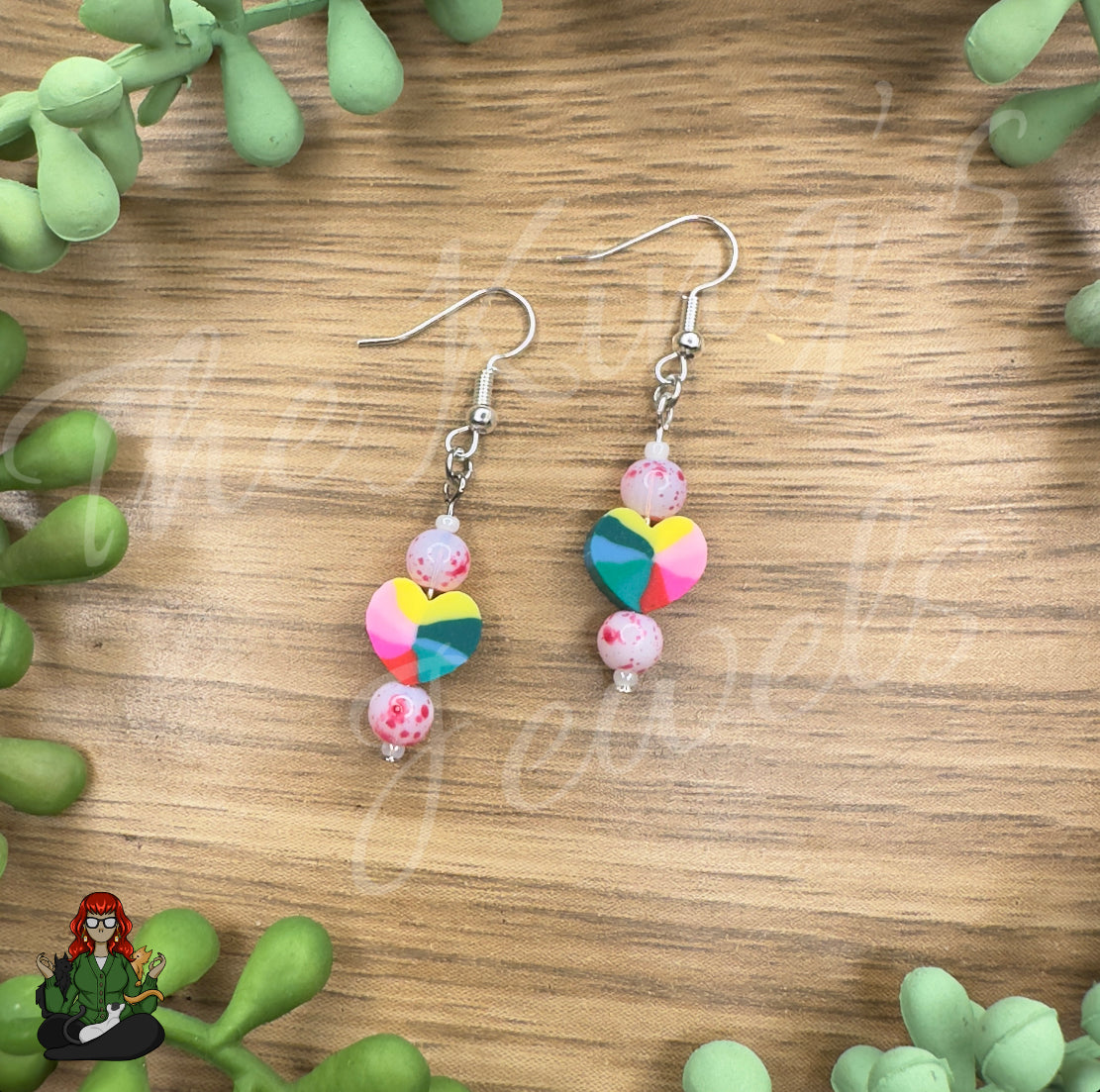 Melissa - Rainbow Heart & Hot Pink Bead Earrings!