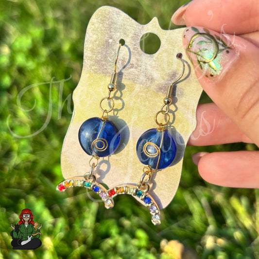 Katie - Wire Wrapped Blue Glass Bead Rainbow Earrings!