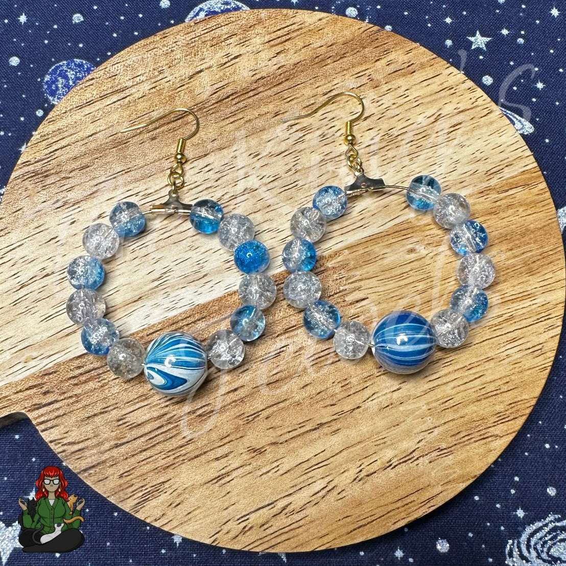 Riona - Funky Blues Glass Bead Hoop Earrings!