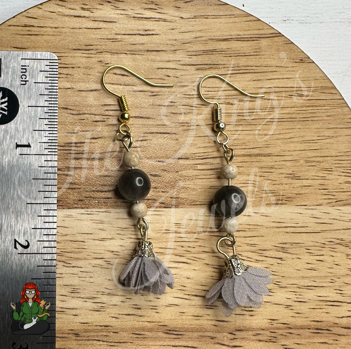 Katie - Silver Sheen Obsidian & Grey Flower Earrings!