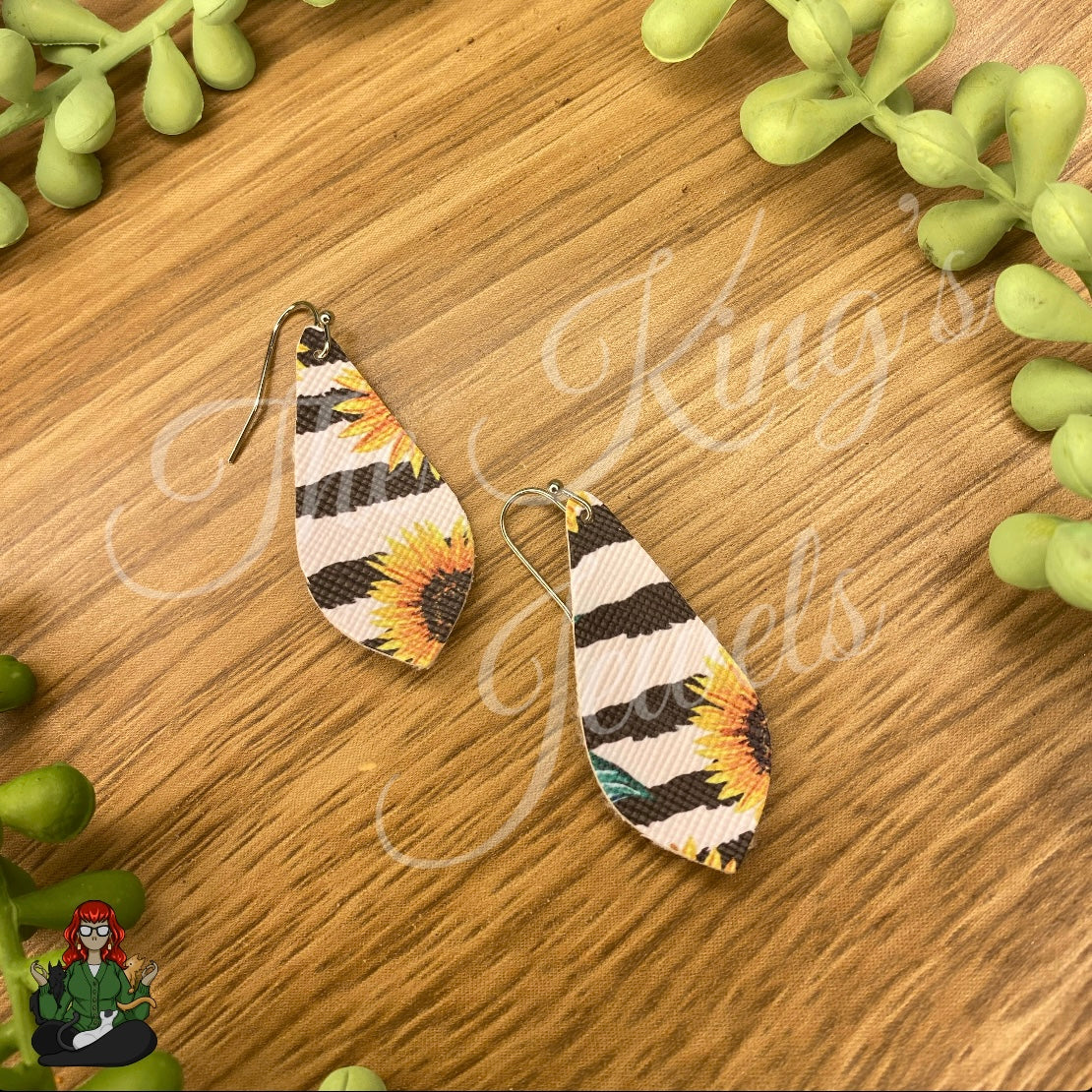 Jennifer - Stripe & Sunflower Earrings!