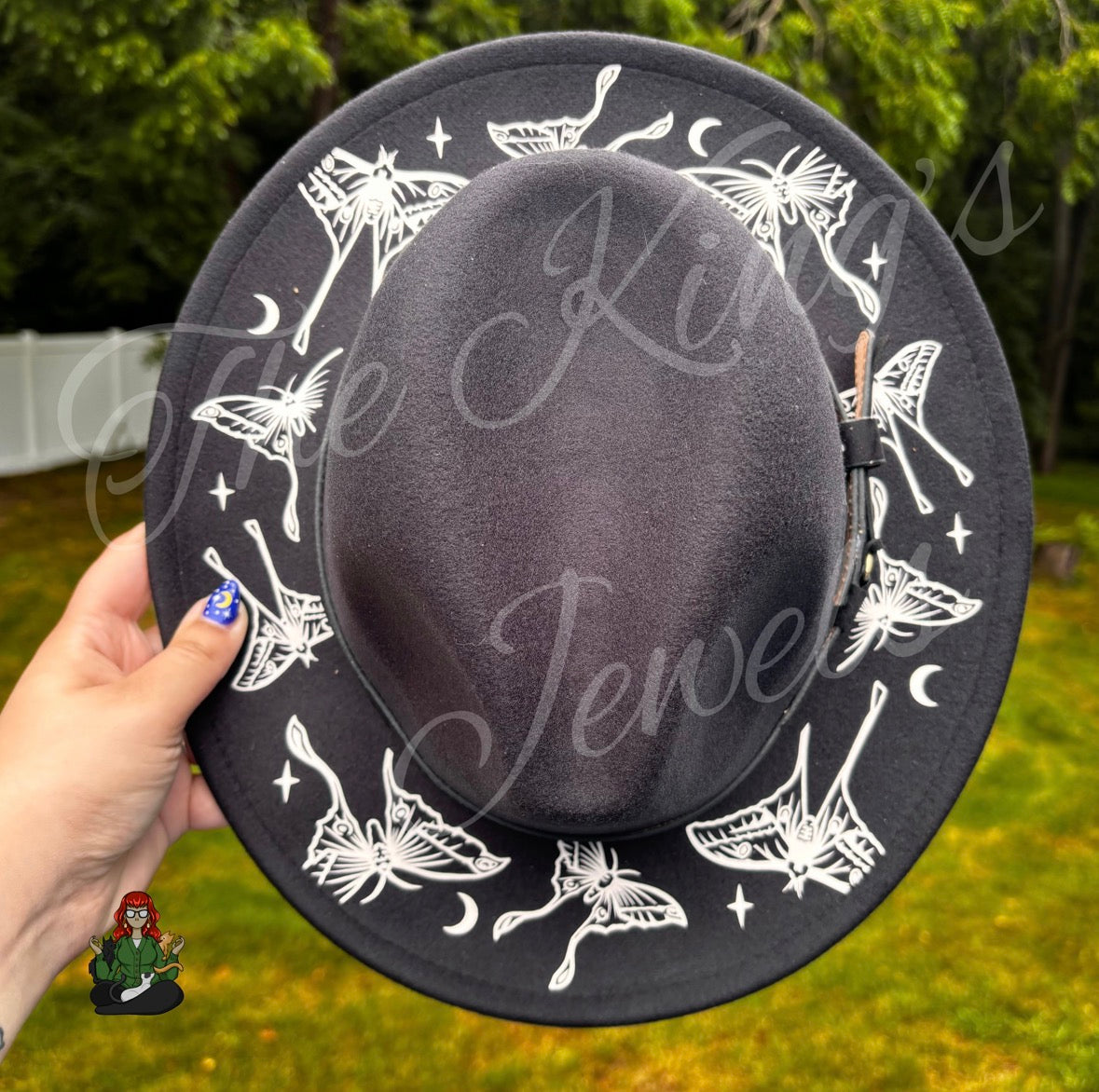 Vegan Felt Wide Brim Black & Ivory Lunar Moth Hats!
