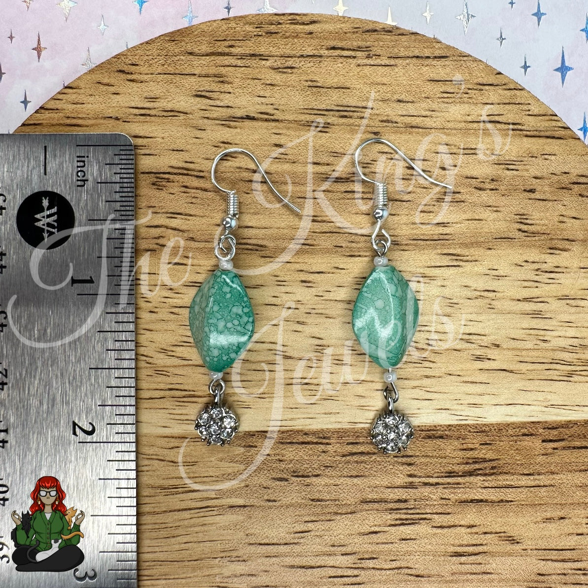 Katie - Green Bead & Rhinestone Earrings!