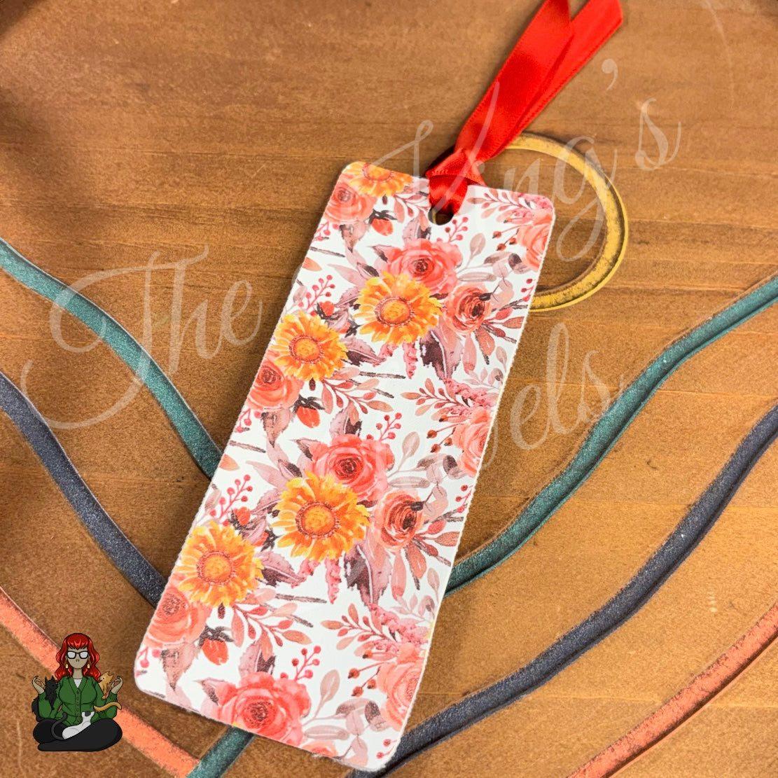 Shannon - Purple & Orange Floral Faux Leather Bookmarks!