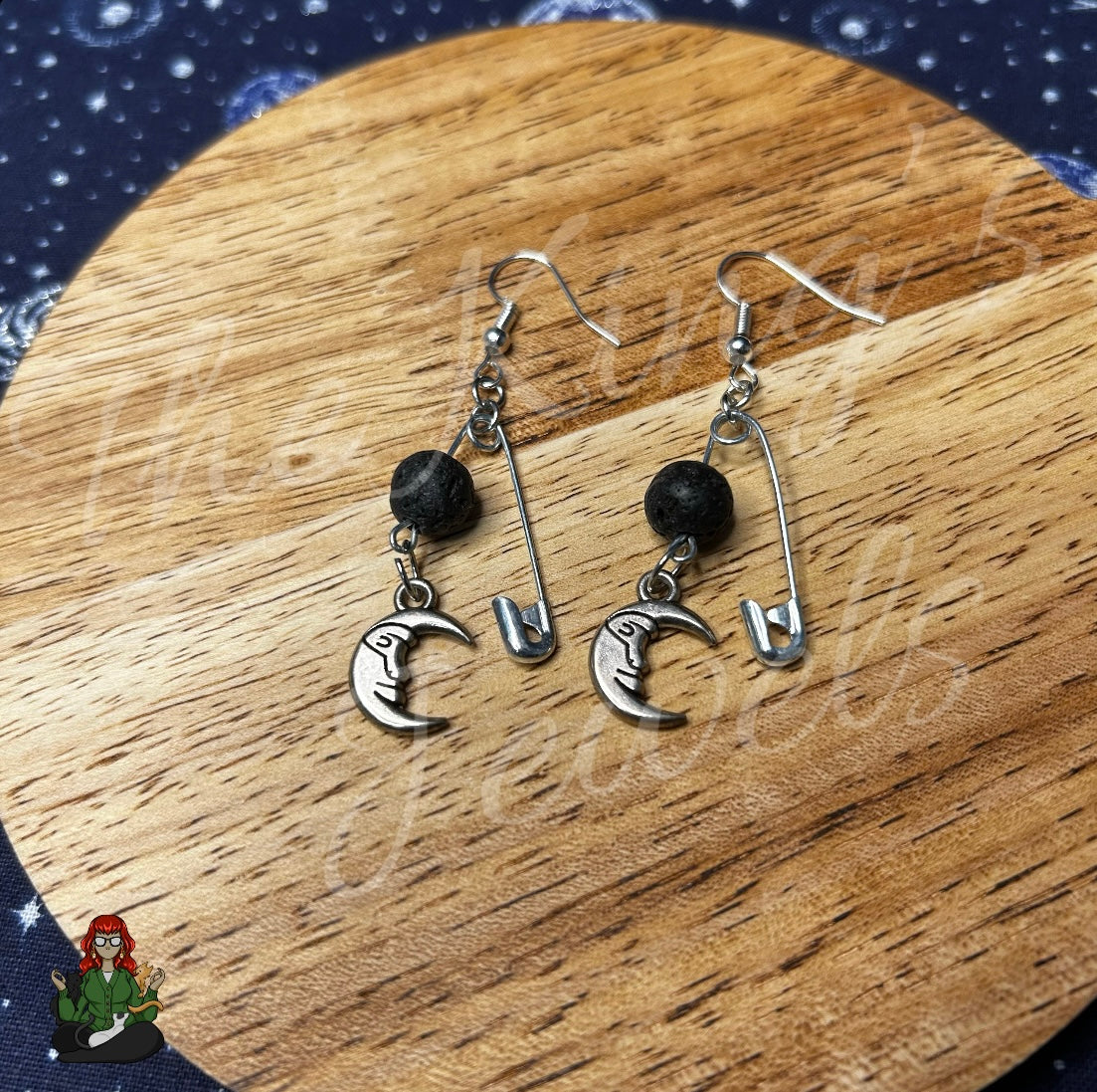 Raven - Moon Charm & Lava Stone Earrings!