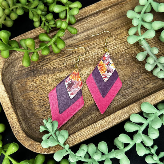 Belle - Layered Pink, Purple, & Floral Earrings!