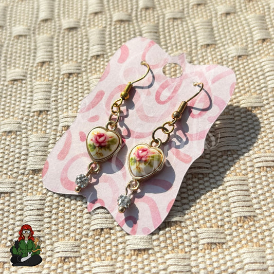 Katie - Heart & Rhinestone Bead Earrings!