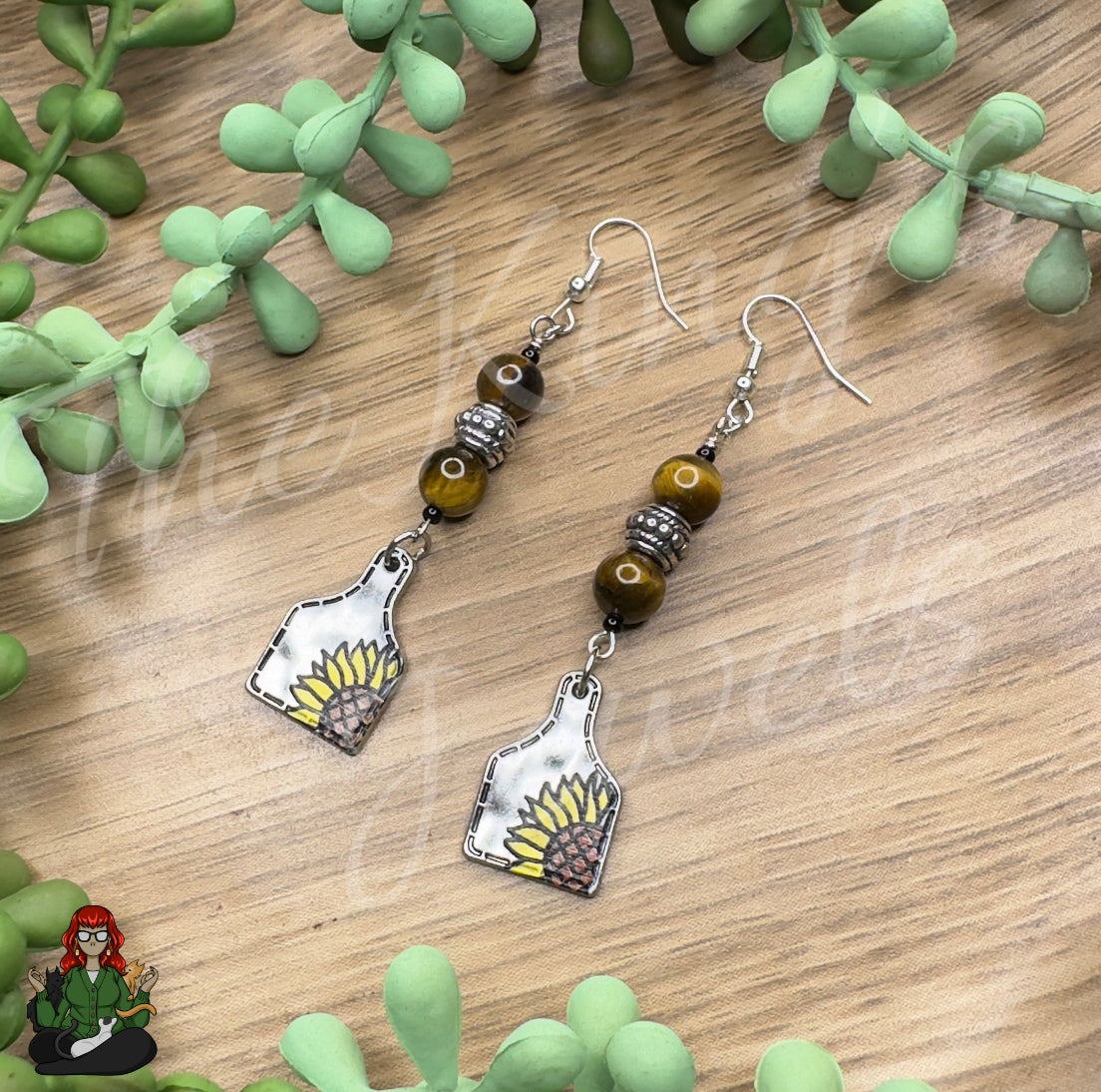 Katie - Tigers Eye Beaded & Sunflower Earrings!