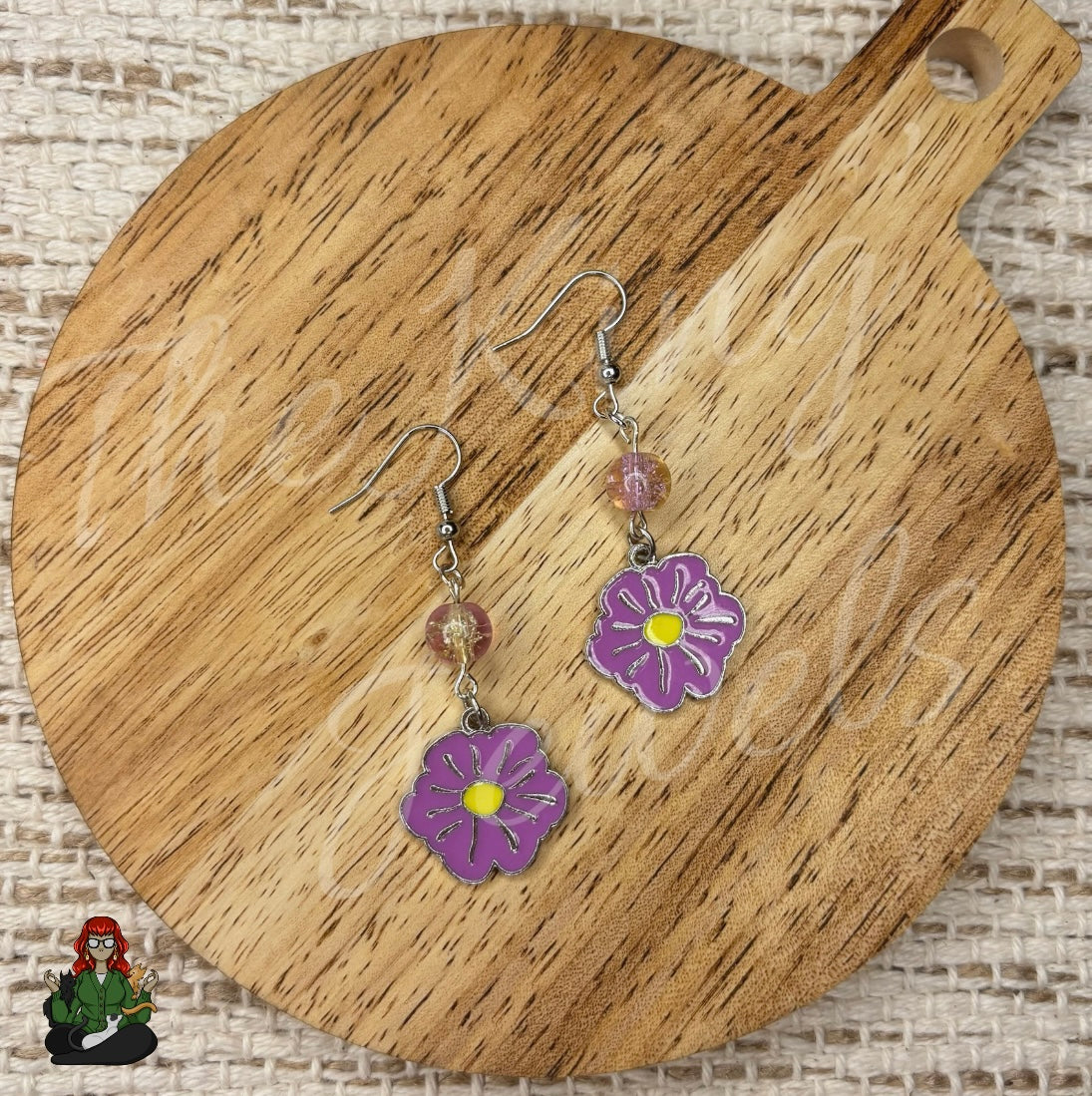 Katie - Purple Flower & Bead Earrings!