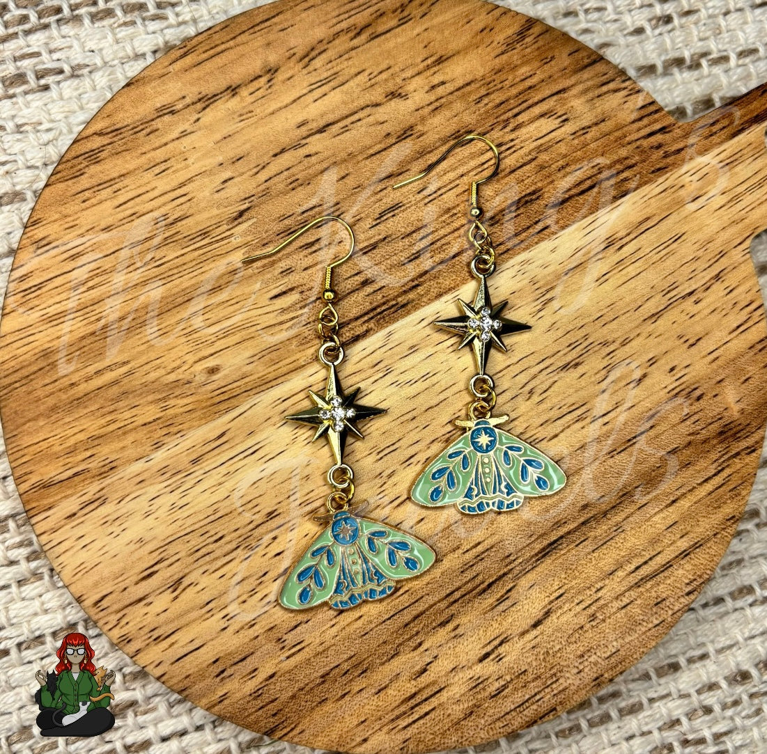 Katie - Star & Teal Moth Earrings!