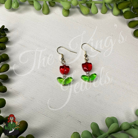 Melody - Red Beaded Flower Earrings!