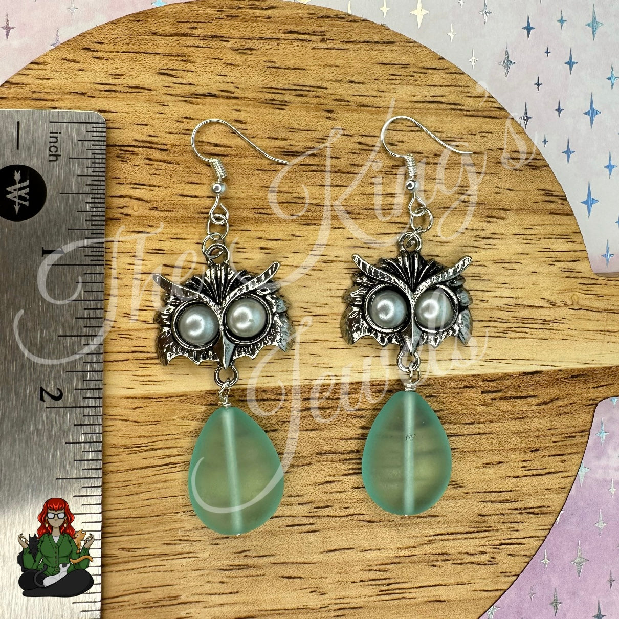 Katie - Owl & Teal Frosted Bead Earrings!