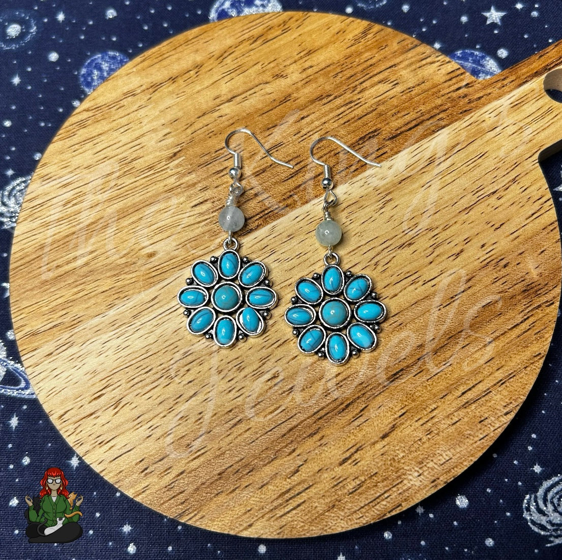 Katie - Teal Flower & Bead Earrings!