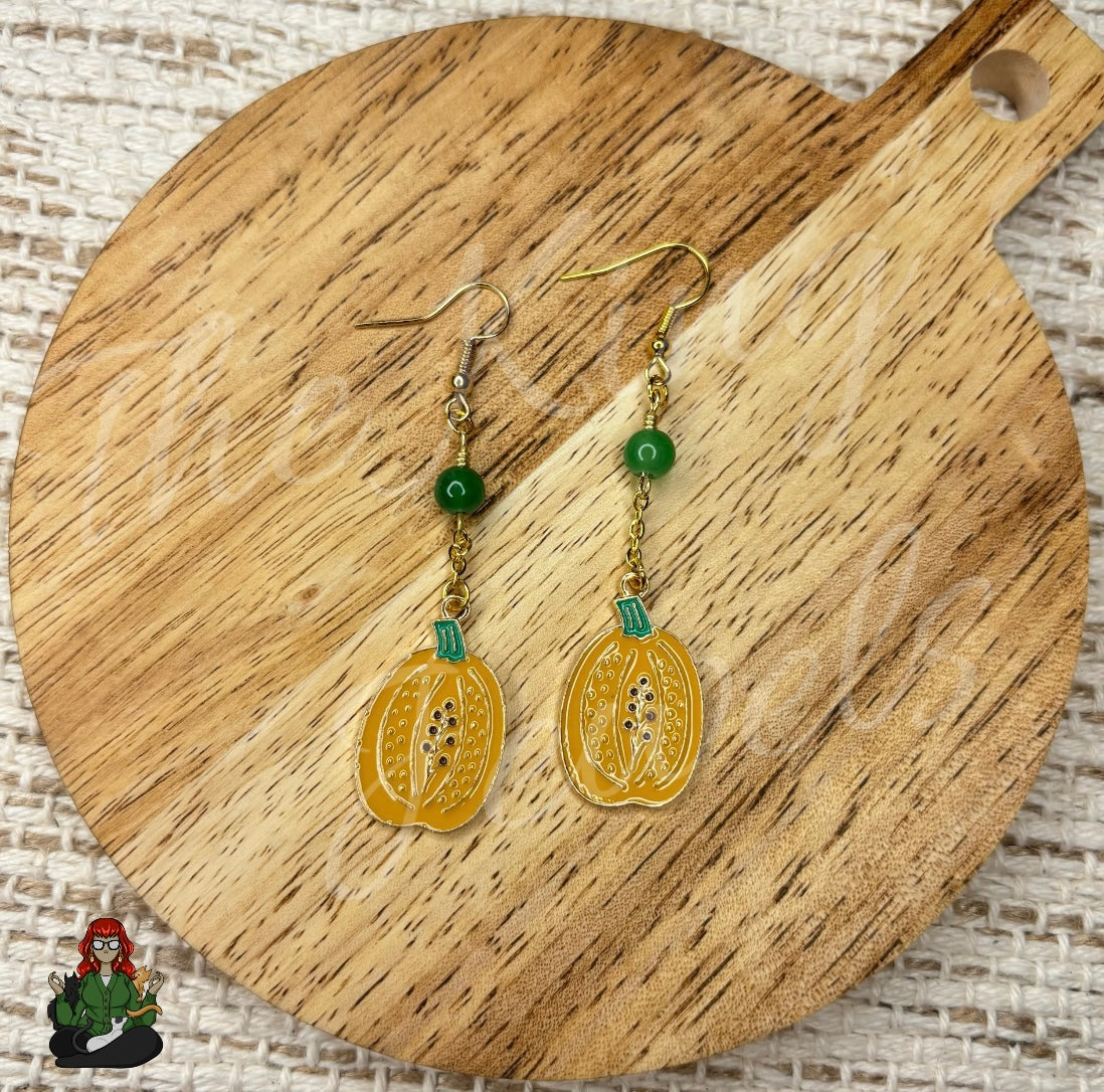 Katie - Pumpkin & Green Bead Earrings!