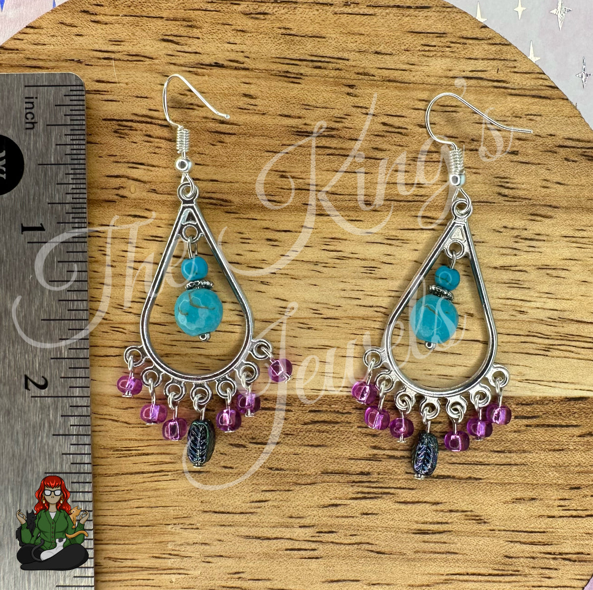 Freya - Chandelier Purple, Turquoise & Dainty Leaf Beaded Earrings!