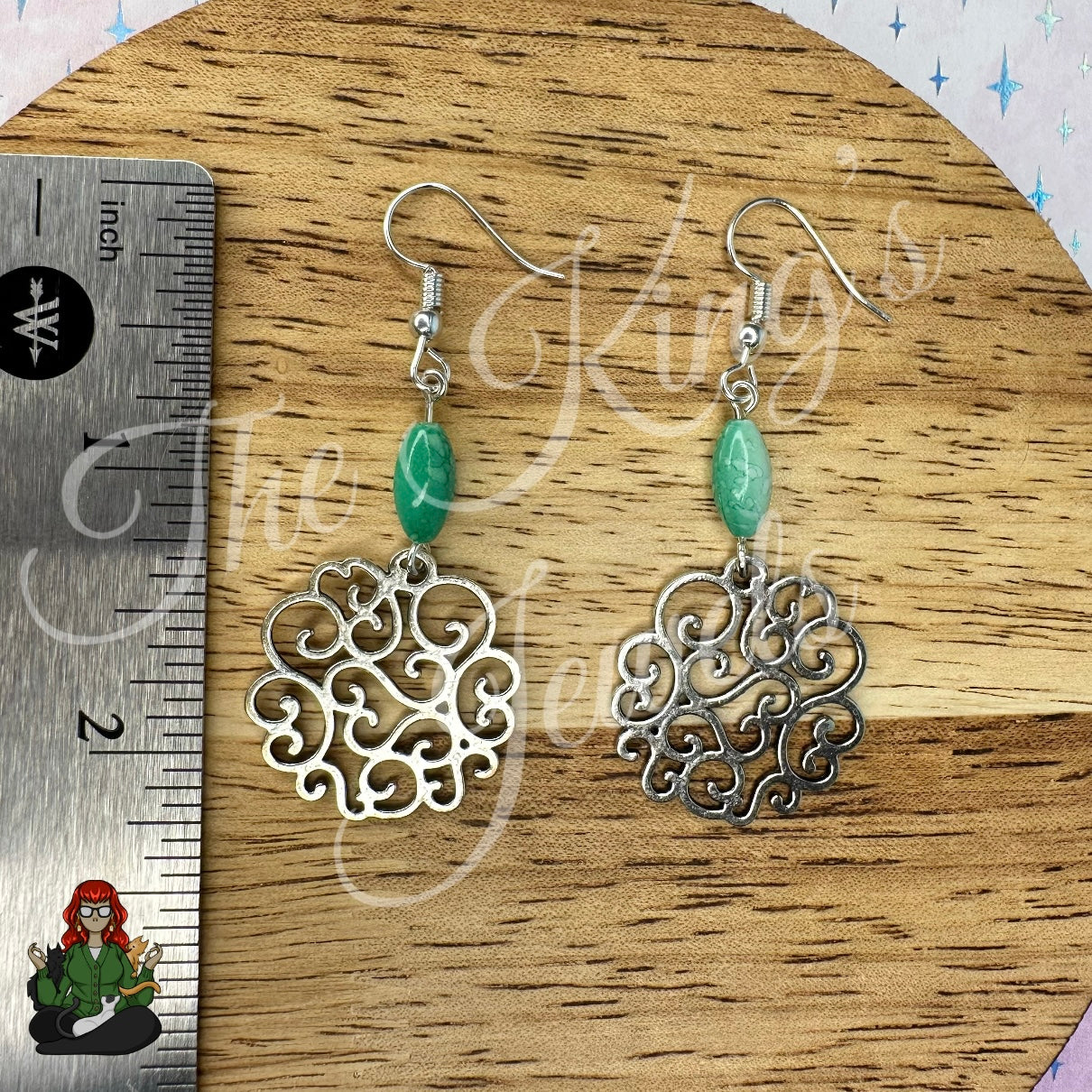 Katie - Green Bead & Medallion Earrings!