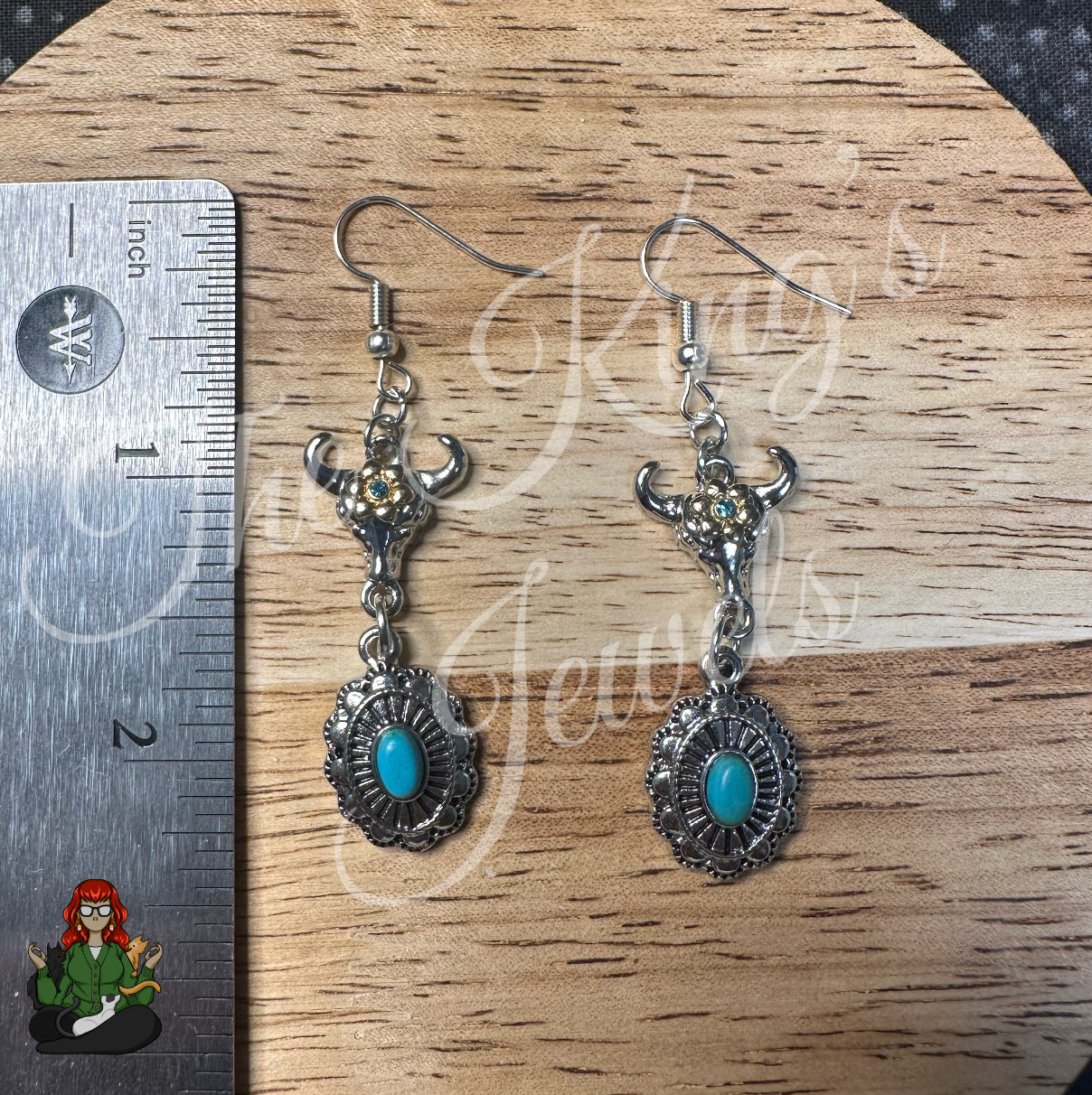 Katie - Multi-Metal Steer Skull & Turquoise Earrings!