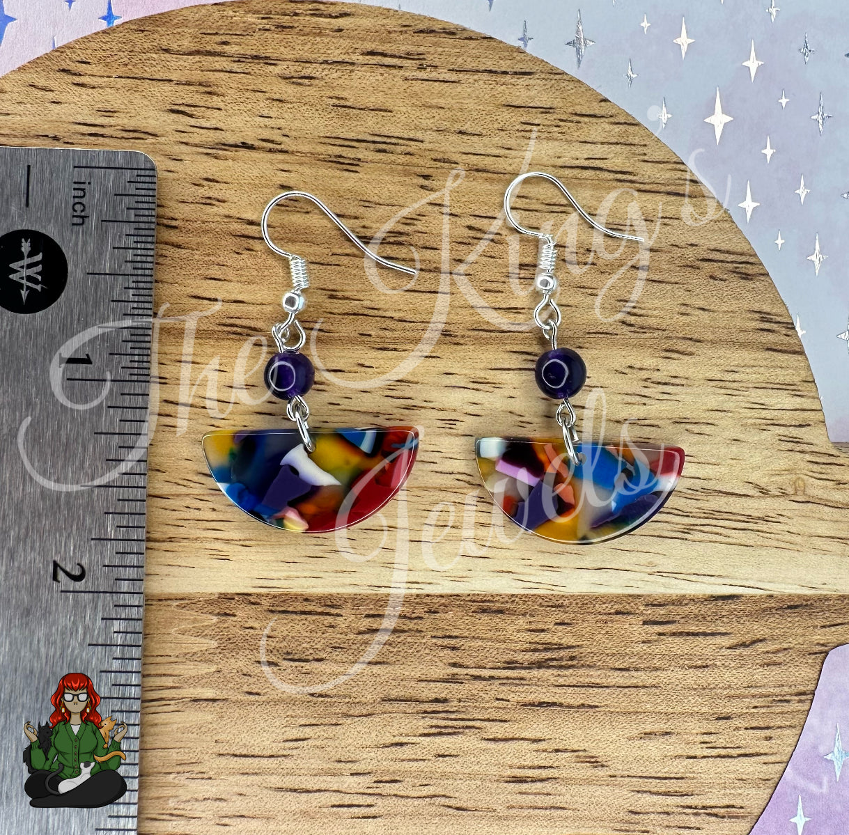 Katie - Semi-Circle Rainbow & Purple Gemstone Bead Earrings!