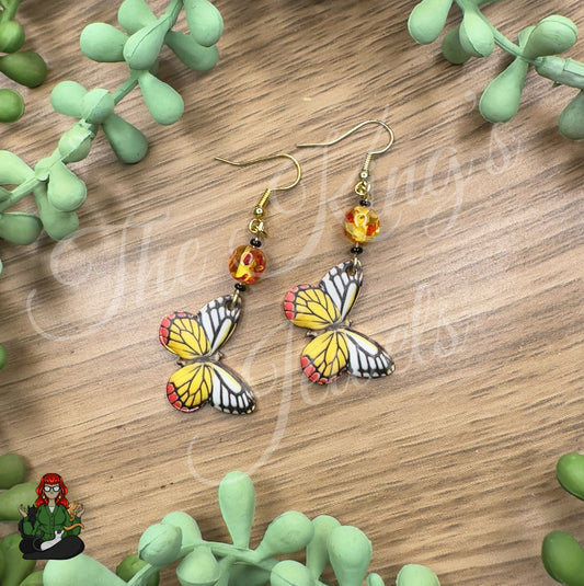 Katie - Yellow & Red Glass Beaded Butterfly Earrings!