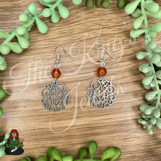 Katie - Rustic Orange Bead & Medallion Earrings!