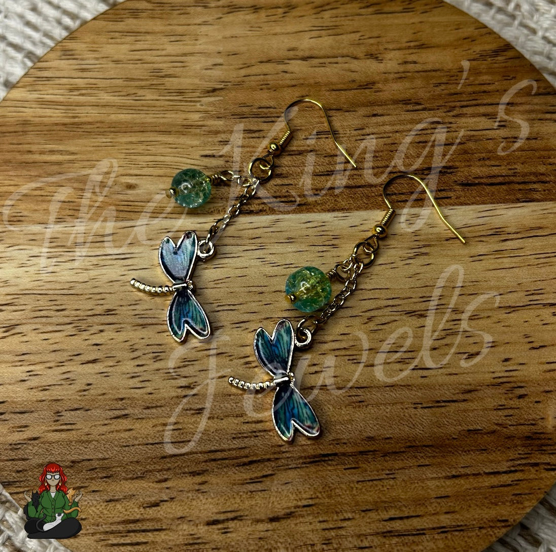 Gladys - Dragonfly and Crackle Bead Earrings!